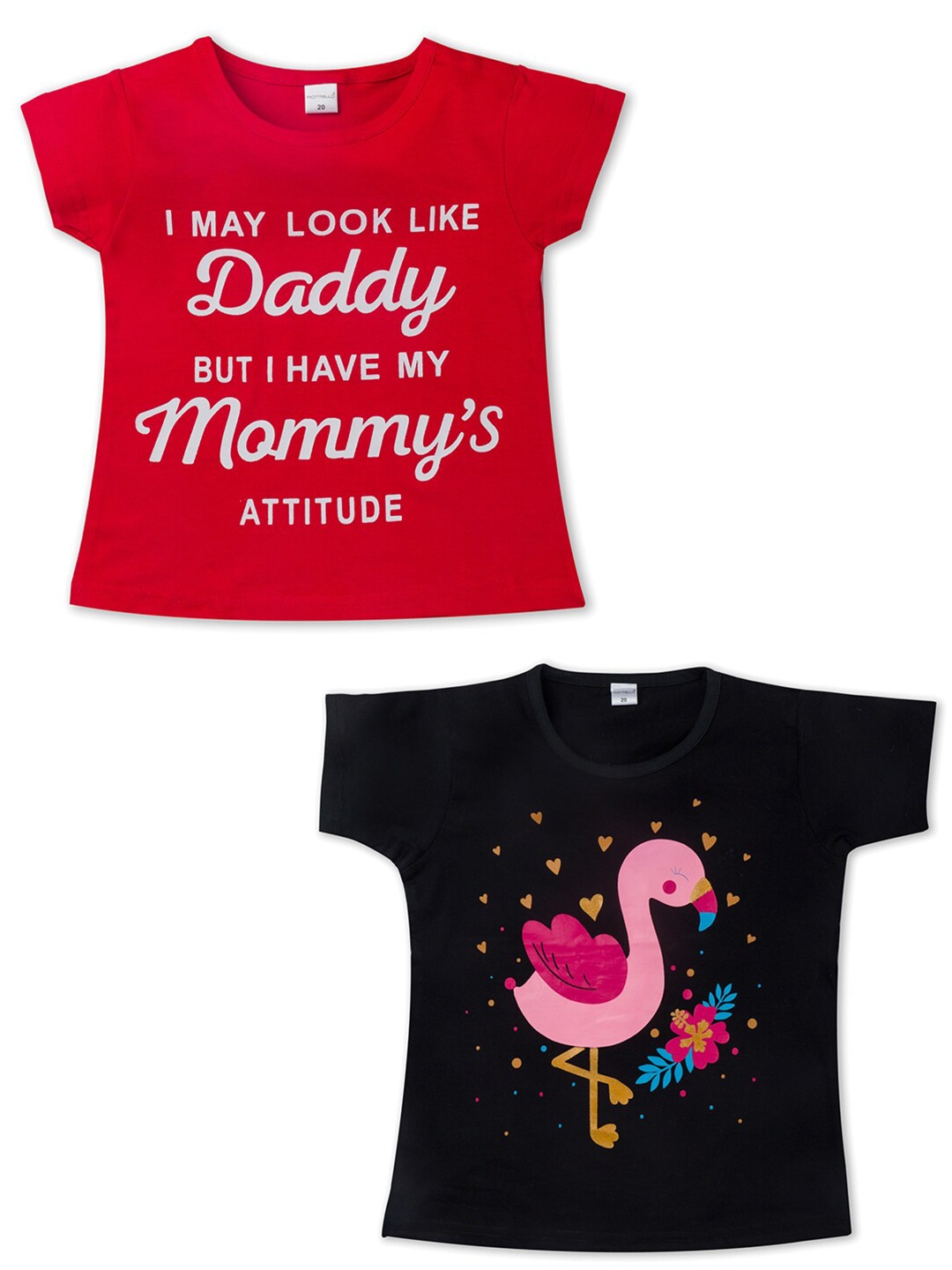 

Montello Girls Red & Red Typography 2 Printed T-shirt