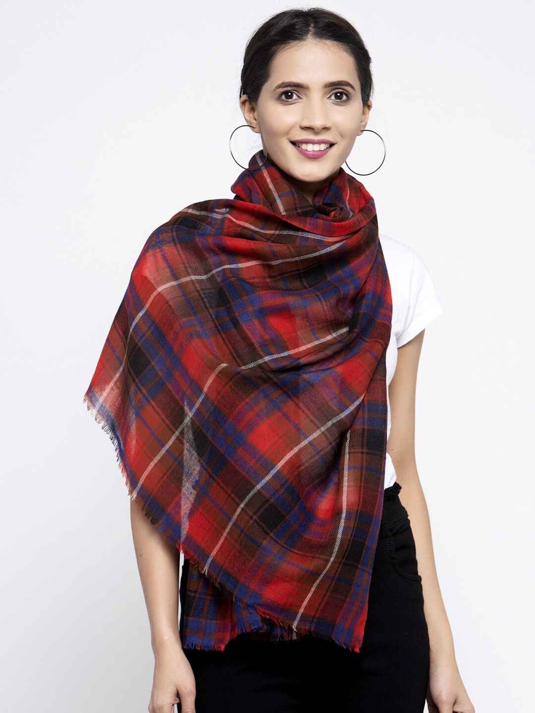 

Calvadoss Women Red & Blue Woven Design Woollen Stole