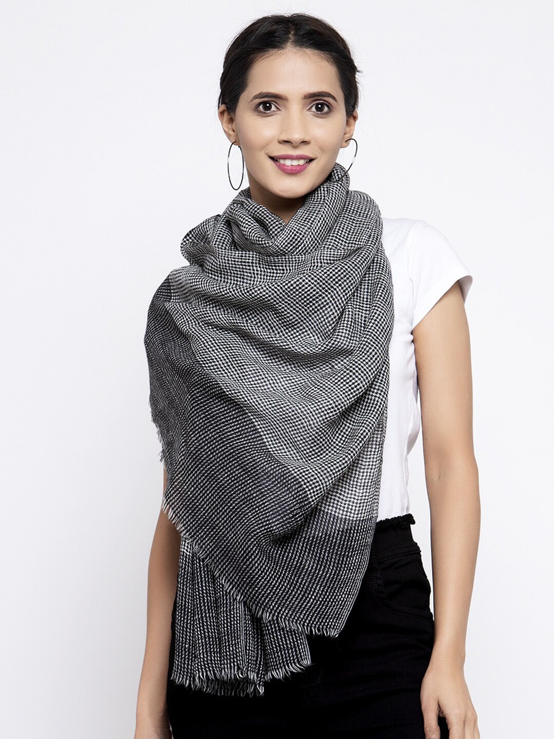 

Calvadoss Women Grey & Charcoal Woven Design Stole
