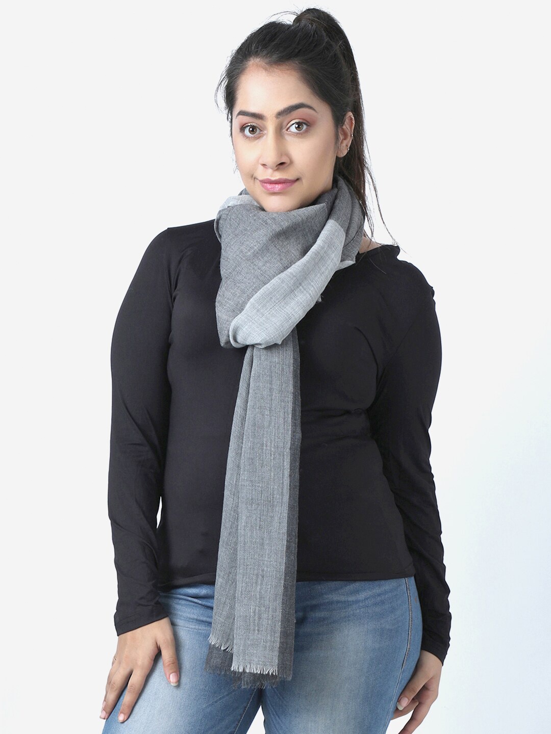 

Calvadoss Women Grey Woven Design Stole