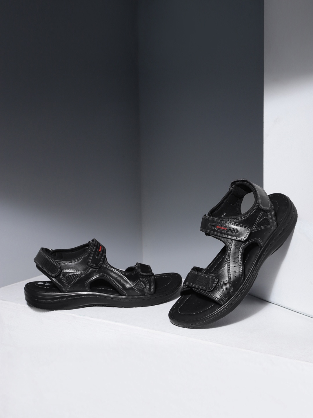 

Red Chief Men Black Leather Comfort Sandals