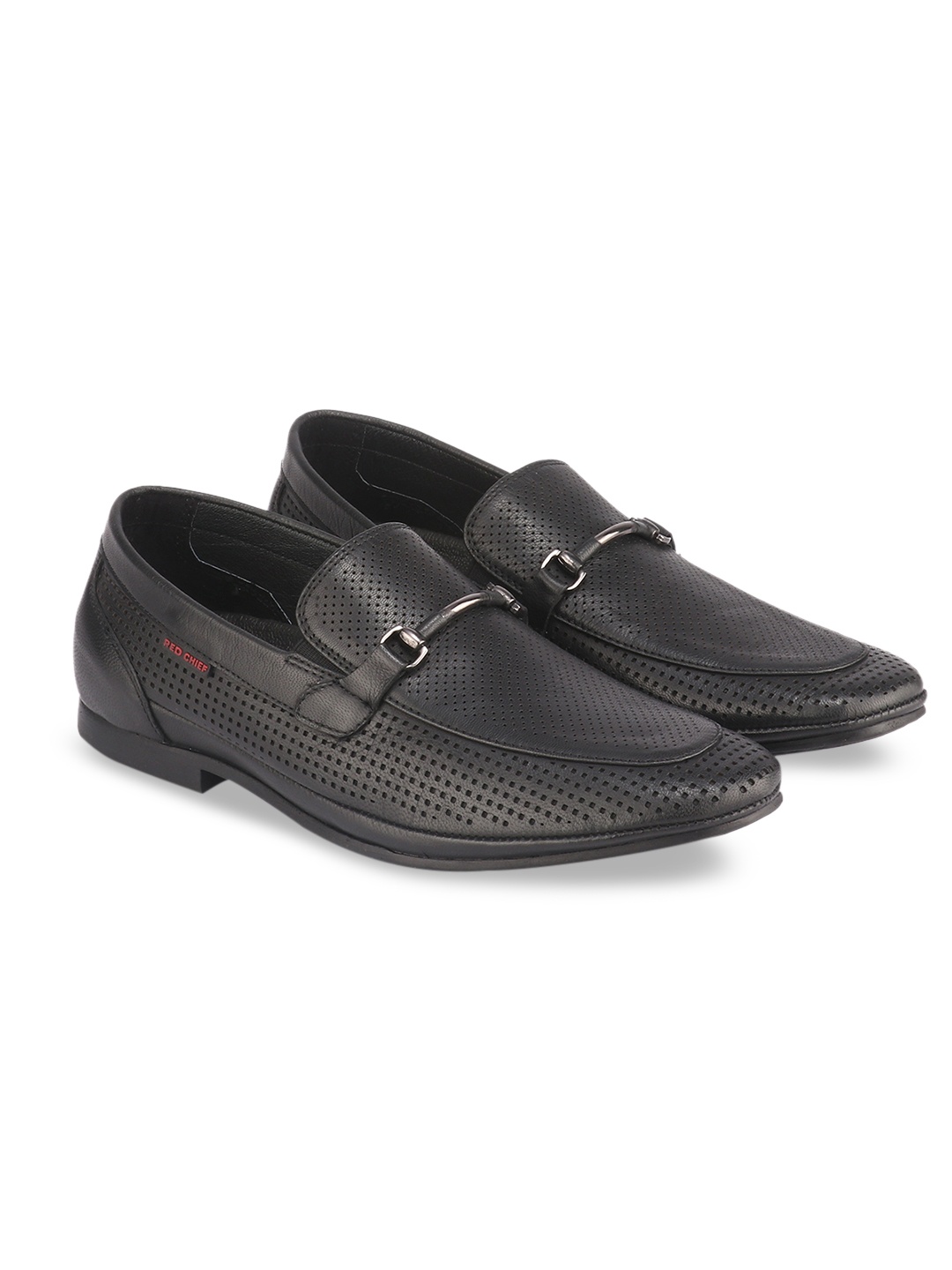 

Red Chief Men Black Textured Leather Formal Slip-On Shoes