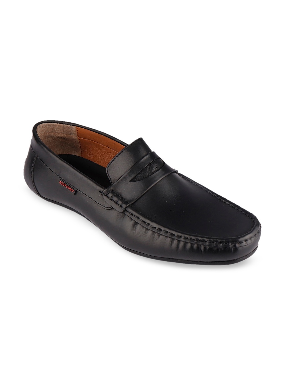 Red Chief Men Black Solid Leather Loafers