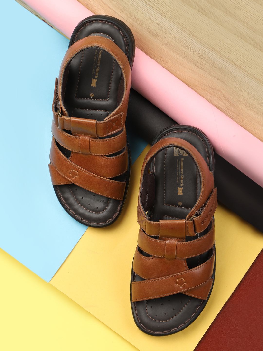 

Red Chief Men Brown Leather Comfort Sandals
