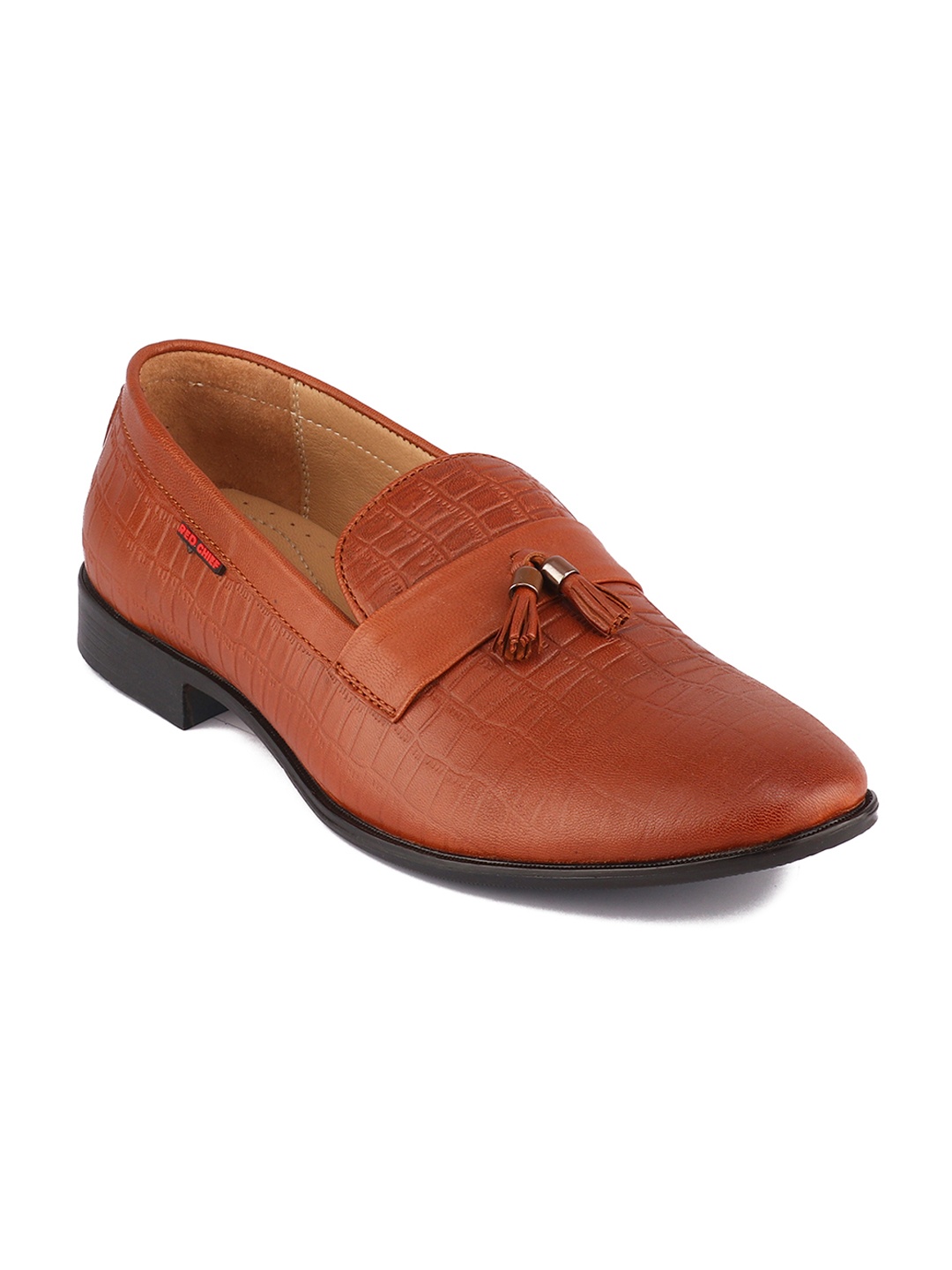 

Red Chief Men Tan Brown Leather Formal Slip-On Shoes With Tassels