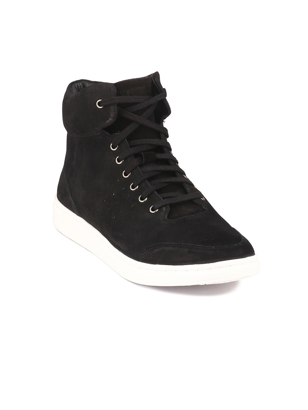 

Red Chief Men Black Solid Leather High-Top Sneakers