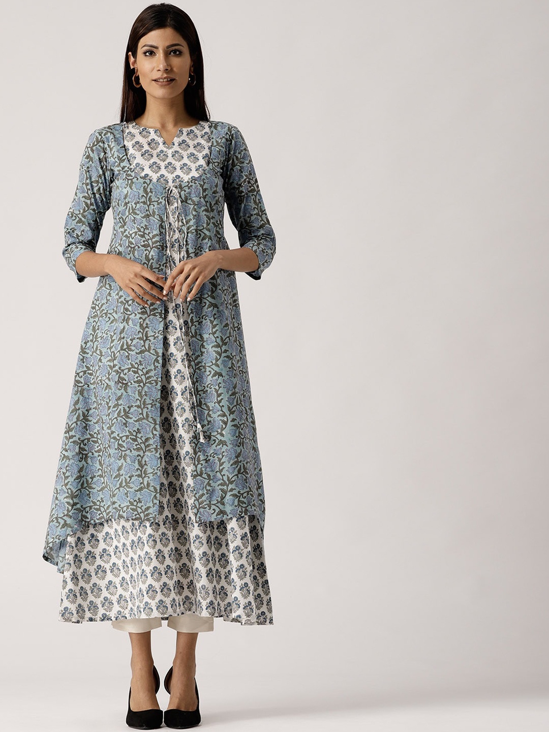 

Libas Women Blue Ethnic Motifs Printed Thread Work Kurta