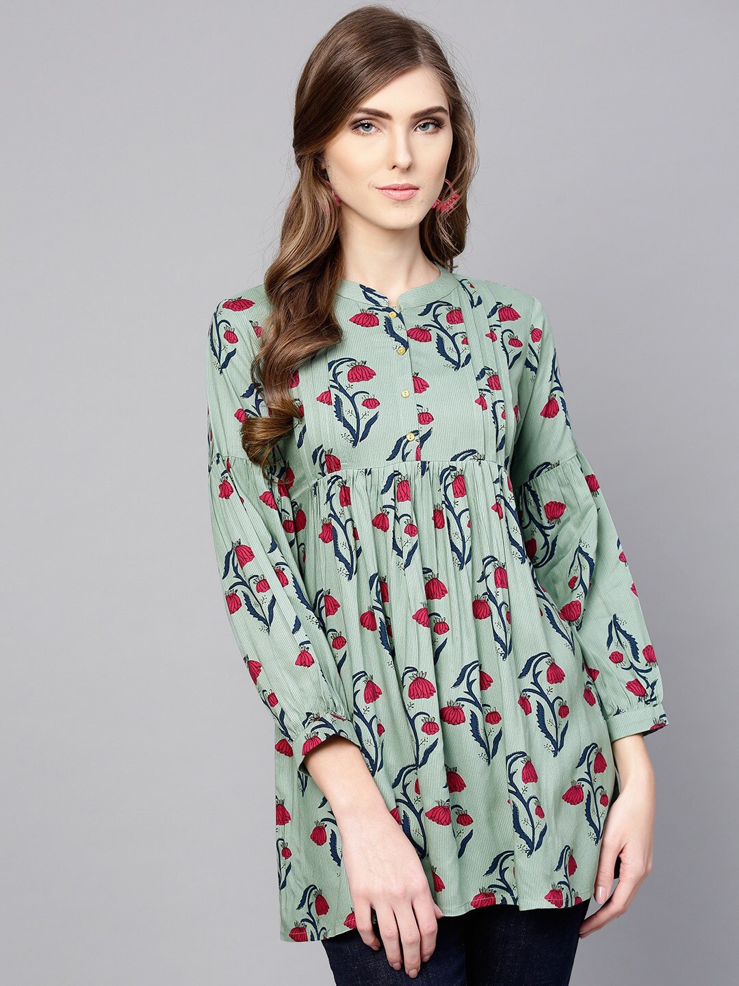 

Libas Women Green & Red Floral Printed A-Line Kurti