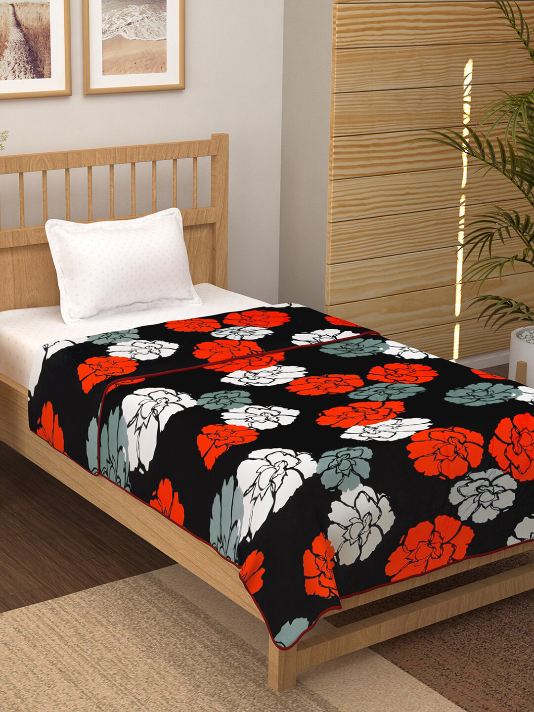 

Story@home Black & Red Floral AC Room Single Bed Dohar