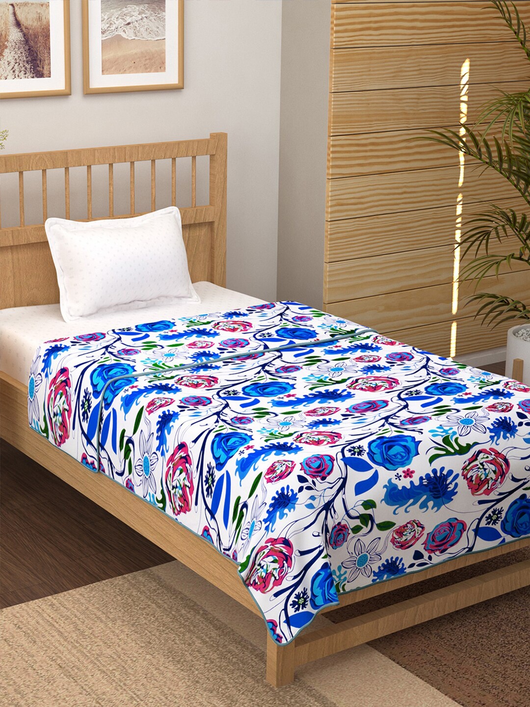 

Story@home White & Blue Floral Printed Cotton AC Room Single Bed Dohar
