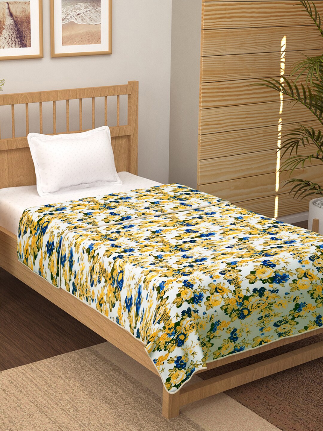 

Story@home Beige & Blue Floral AC Room Cotton Single Bed Dohar