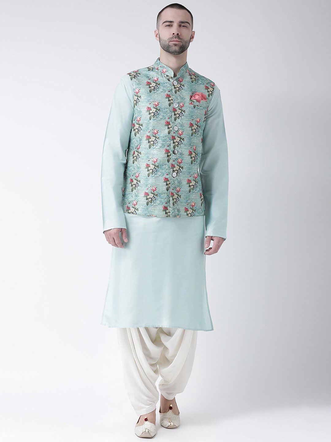 

KISAH Men Blue Floral Angrakha Kurta with Dhoti Pants & Jacket