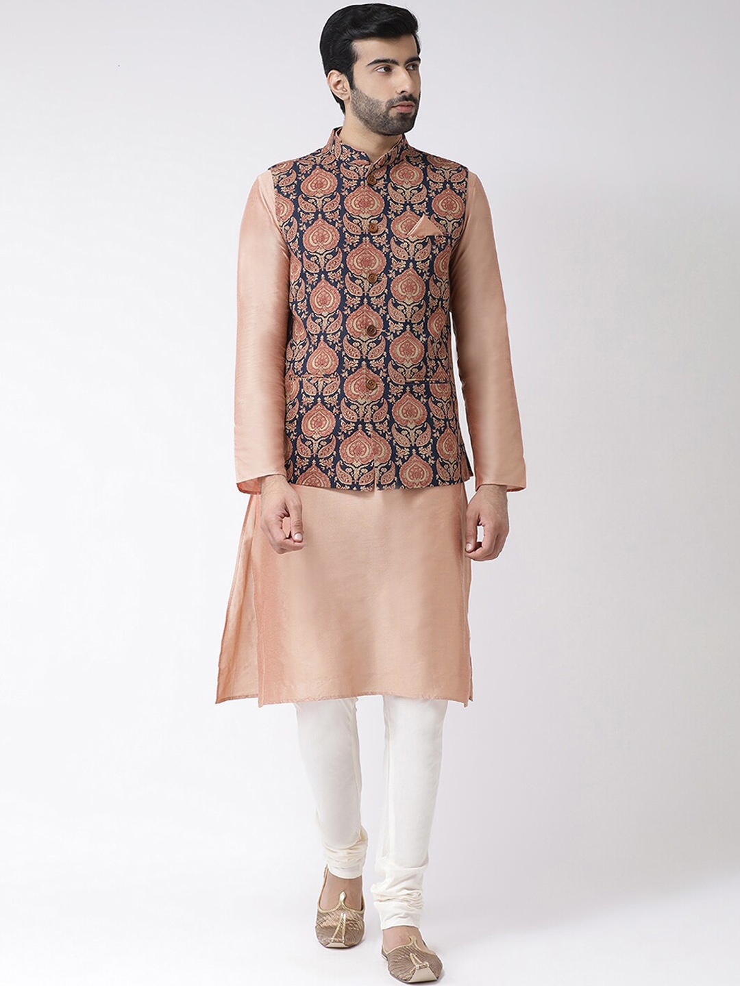 

KISAH Men Pink Kurta with Churidar & Jacket