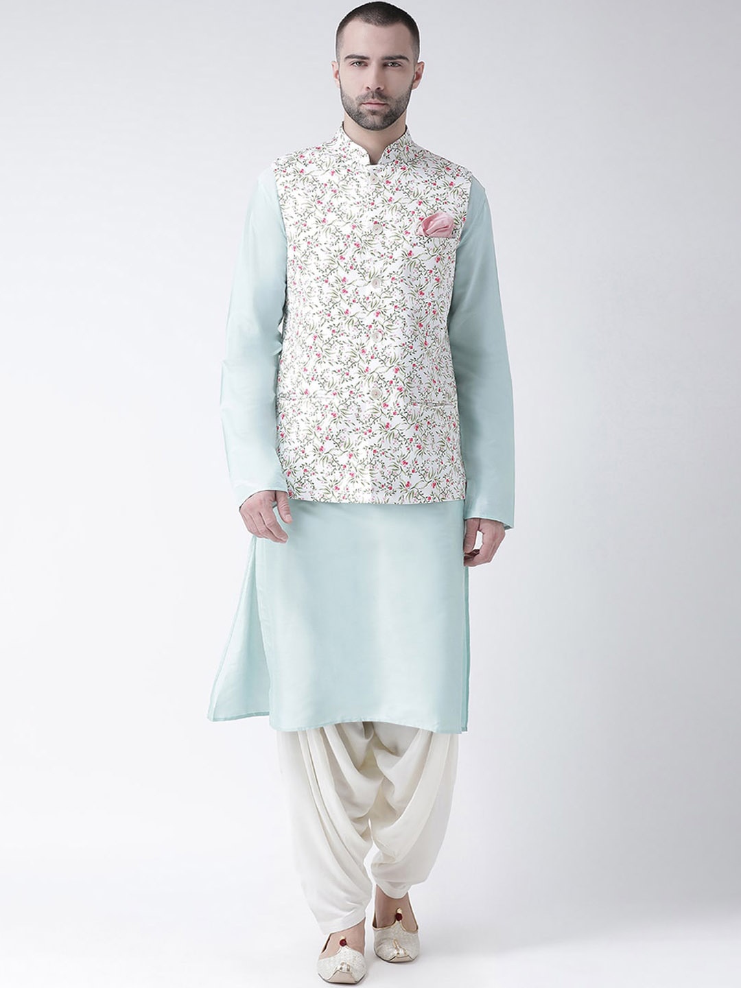 

KISAH Men Light Blue Kurta with Dhoti Pants & Jacket