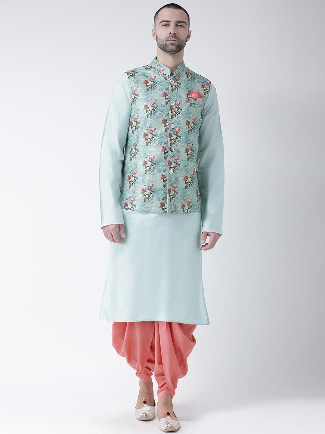 

KISAH Men Blue Kurta with Dhoti Pants & Jacket