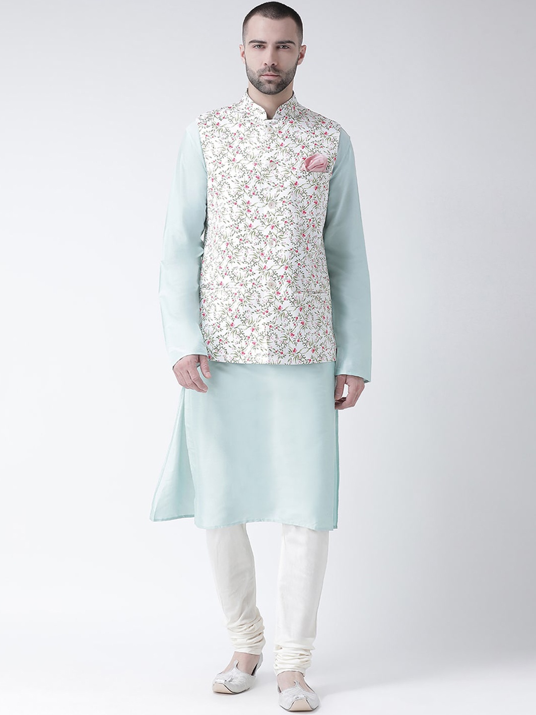 

KISAH Men Light Blue Kurta with Churidar & Jacket