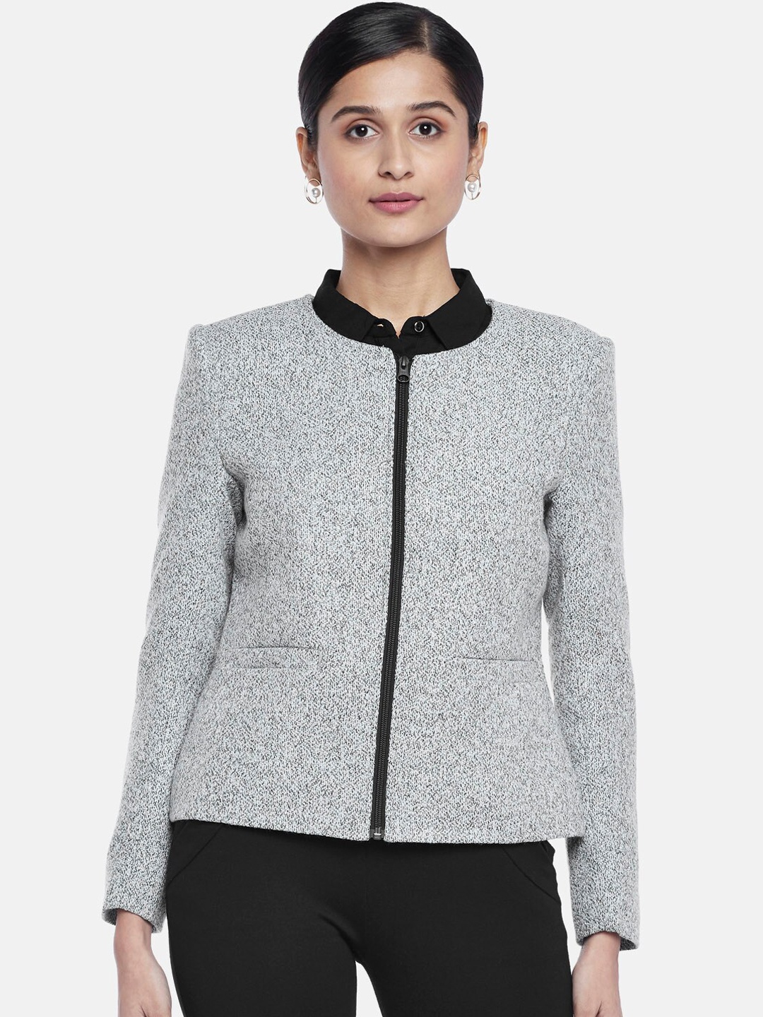 

Annabelle by Pantaloons Women Grey Washed Longline Tailored Jacket
