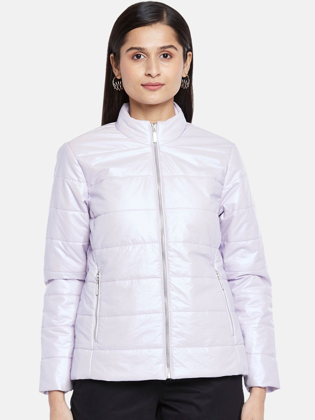 

Honey by Pantaloons Women Purple Floral Longline Bomber Jacket