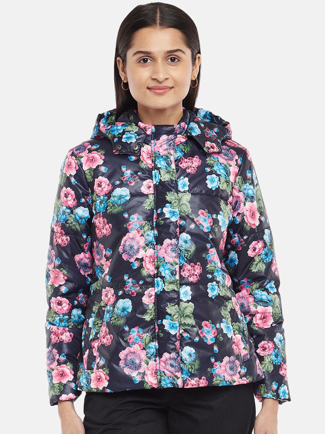 

Honey by Pantaloons Women Blue Floral Longline Tailored Jacket