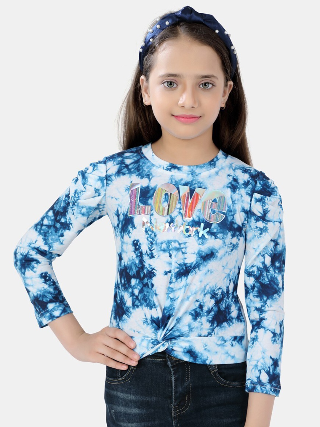 

POPLINS Blue Tie and Dye Print Top
