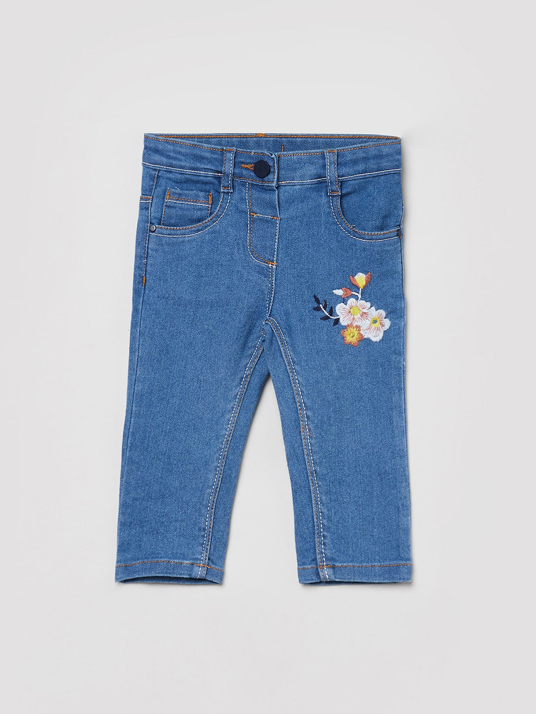 

max Girls Blue Slim Fit Embroidered Jeans
