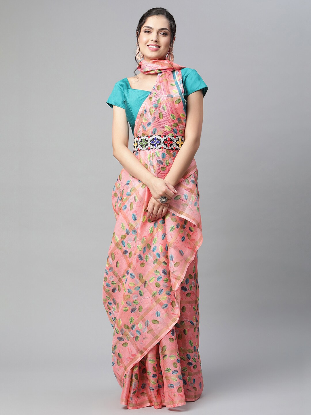 

OM SAI LATEST CREATION Pink & Blue Floral Saree