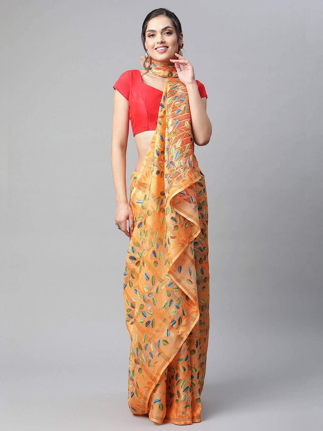 

OM SAI LATEST CREATION Orange & Blue Floral Saree