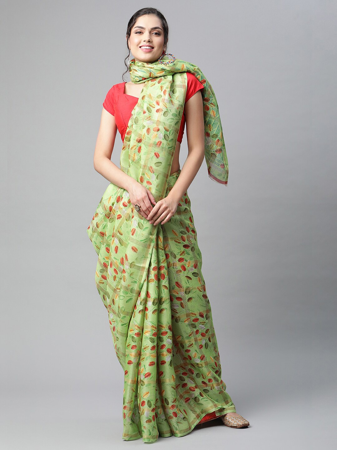 

OM SAI LATEST CREATION Green & Red Floral Saree