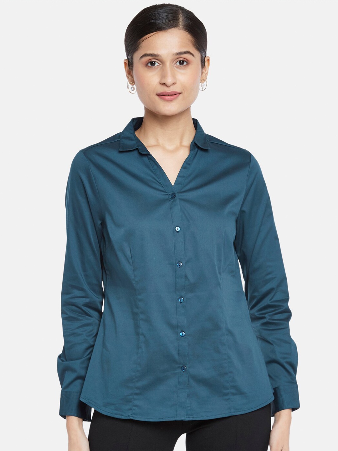 

Annabelle by Pantaloons Women Teal Solid Formal Shirt