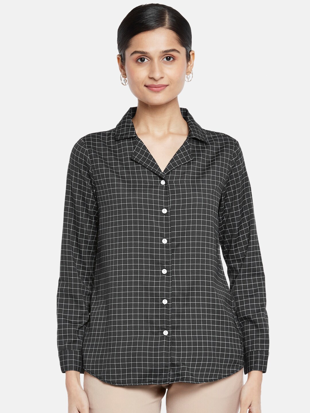 

Annabelle by Pantaloons Women Black Checked Formal Shirt