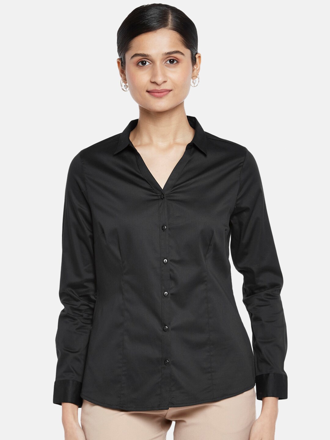 

Annabelle by Pantaloons Women Black Solid Formal Shirt