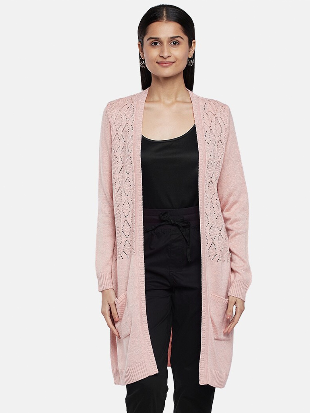 

Honey by Pantaloons Women Pink Longline Acrylic Shrug