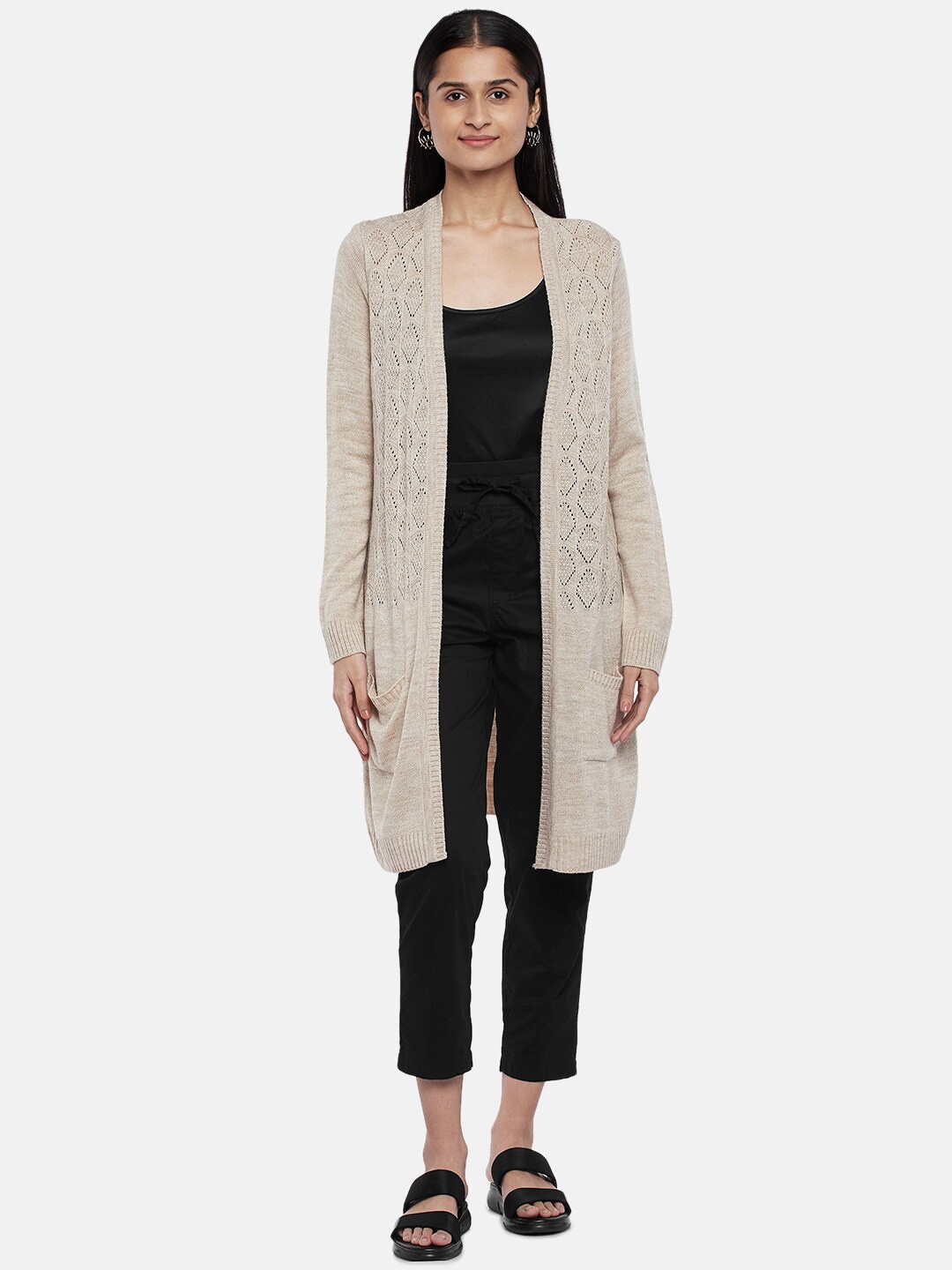 

Honey by Pantaloons Women Beige Pure Acrylic Longline Shrug