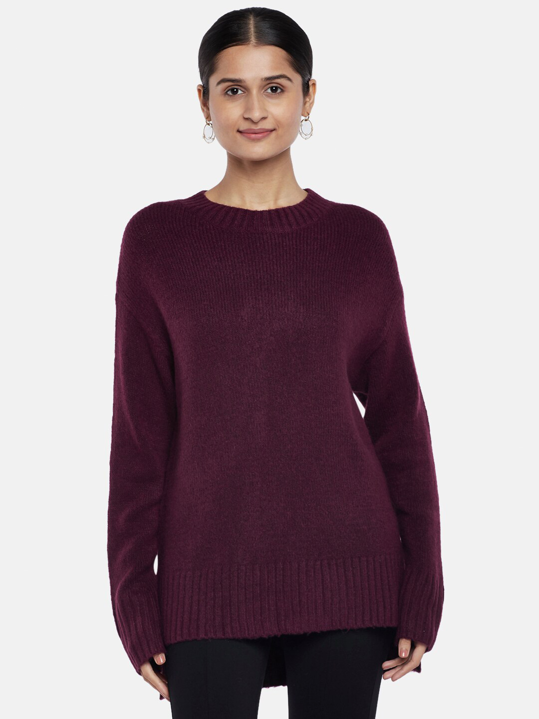 

Annabelle by Pantaloons Women Burgundy Solid Longline Acrylic Pullover