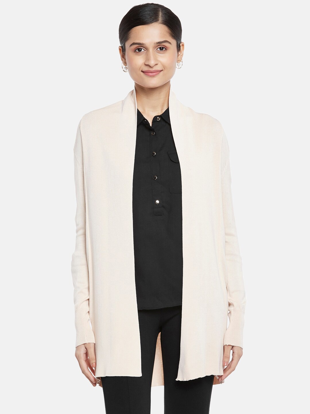 

Annabelle by Pantaloons Women Cream-Coloured Longline Shrug