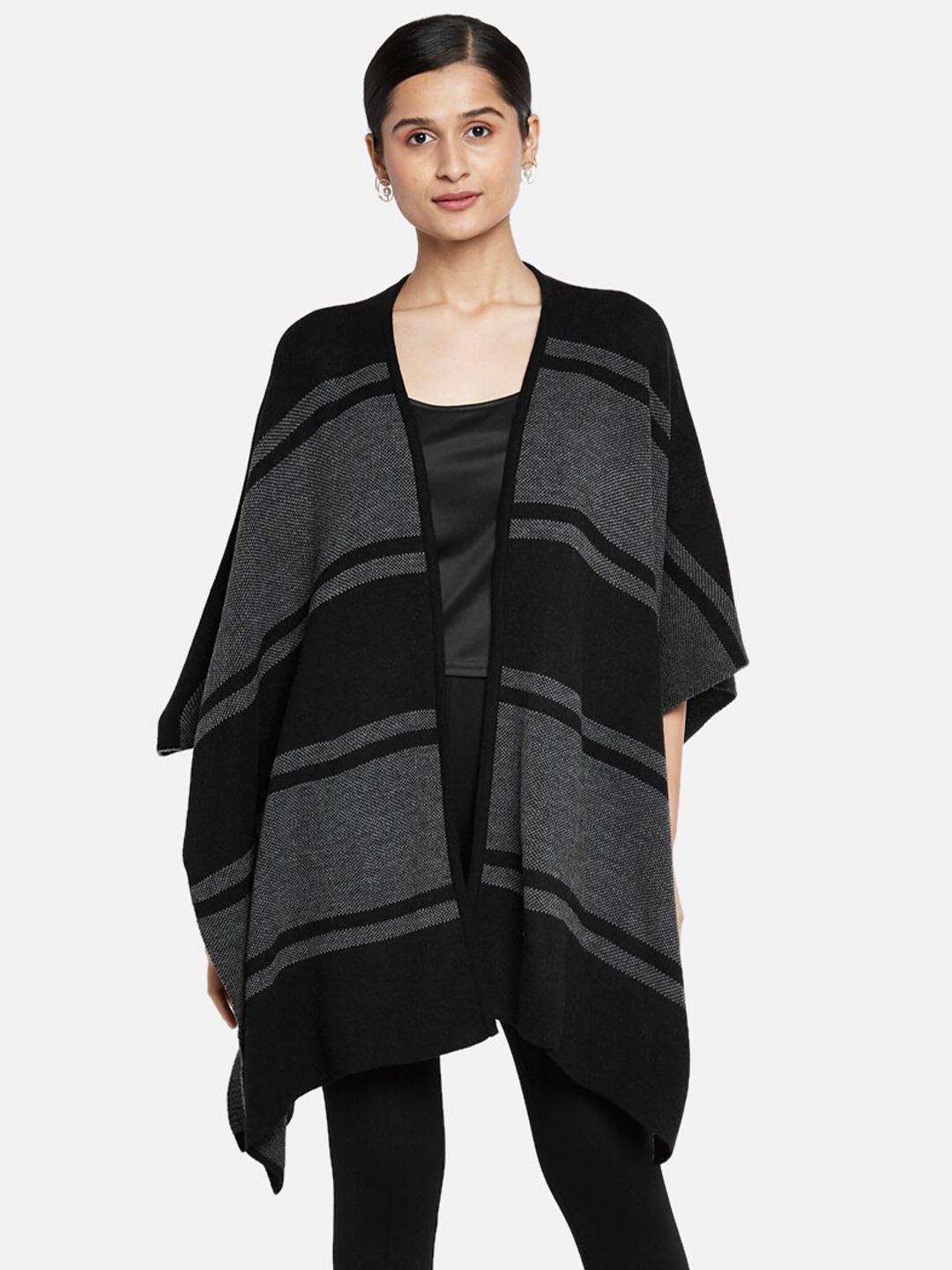 

Annabelle by Pantaloons Women Grey & Black Striped Acrylic Longline