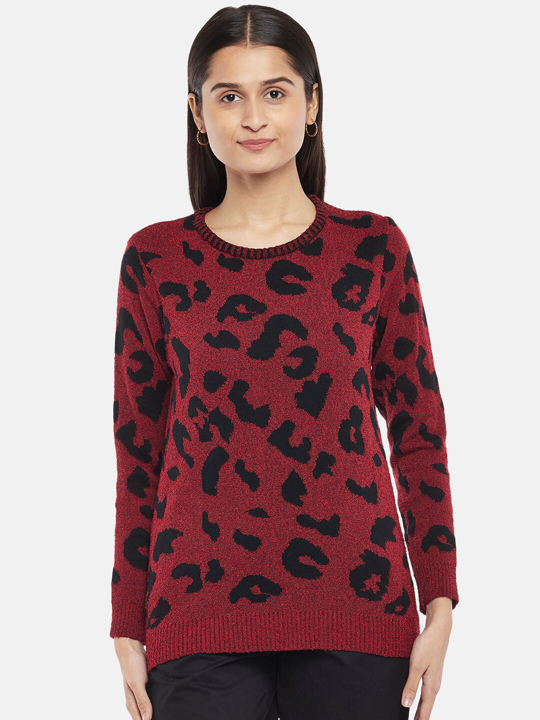 

Honey by Pantaloons Women Red & Black Abstract Printed Pullover