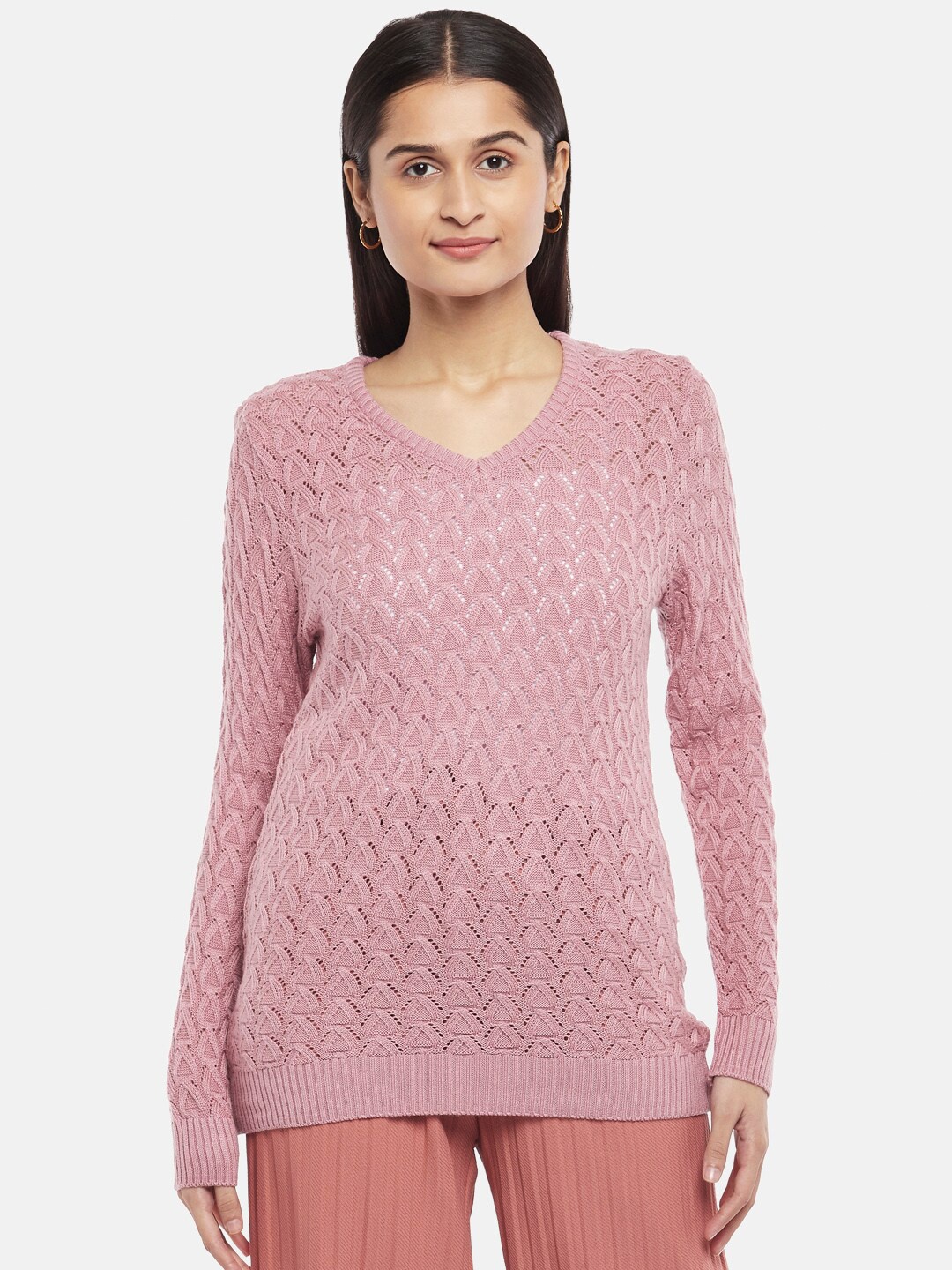 

Honey by Pantaloons Women Pink Pure Acrylic Pullover Sweater