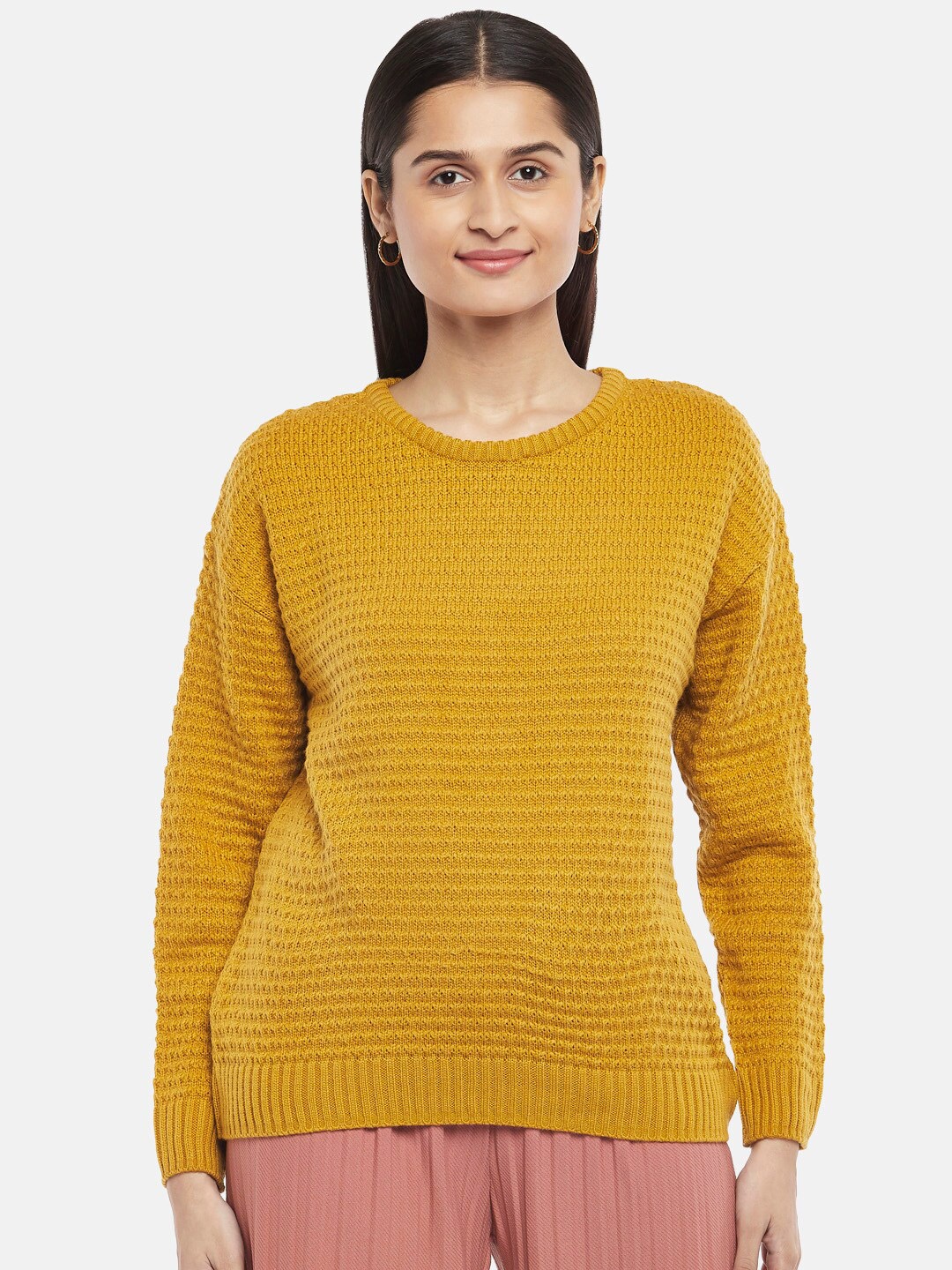 

Honey by Pantaloons Women Mustard Cable Knit Pullover
