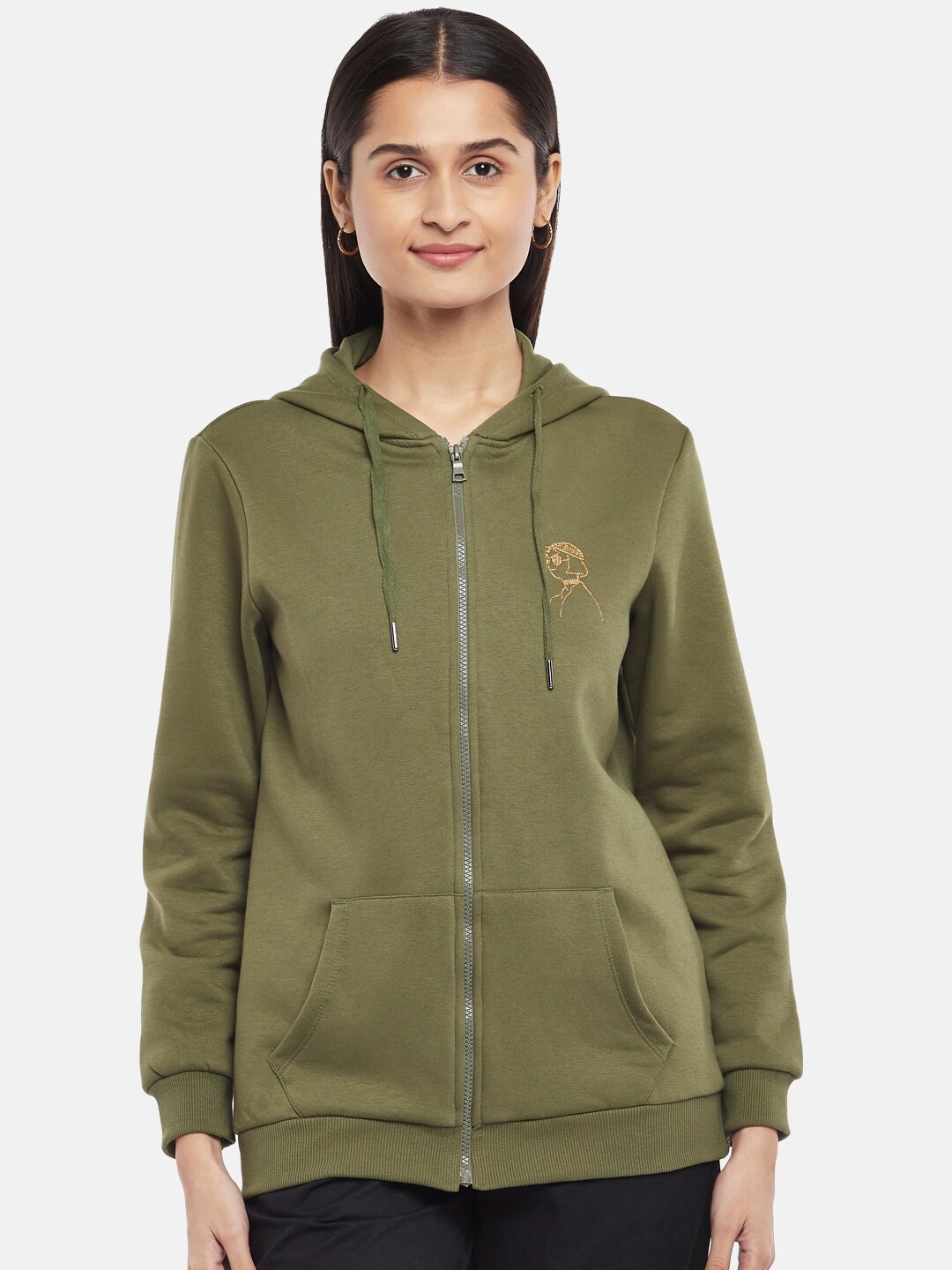 

Honey by Pantaloons Women Olive Green Solid Hooded Sweatshirt