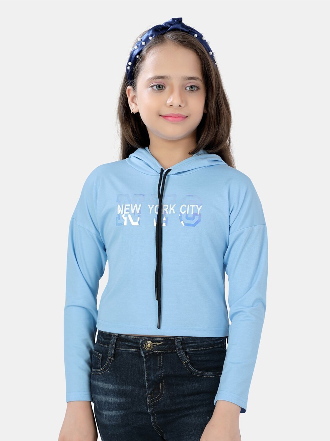 

POPLINS Girls Blue Printed Hood Sweatshirt