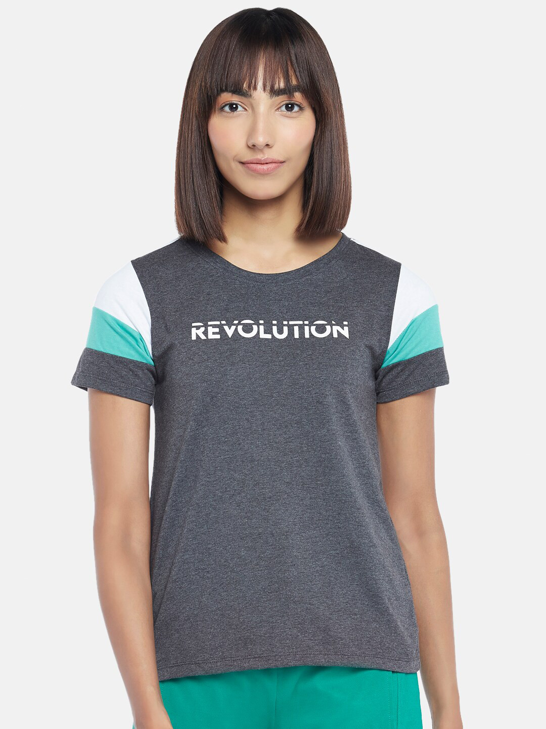

Ajile by Pantaloons Women Charcoal Typography Printed Top