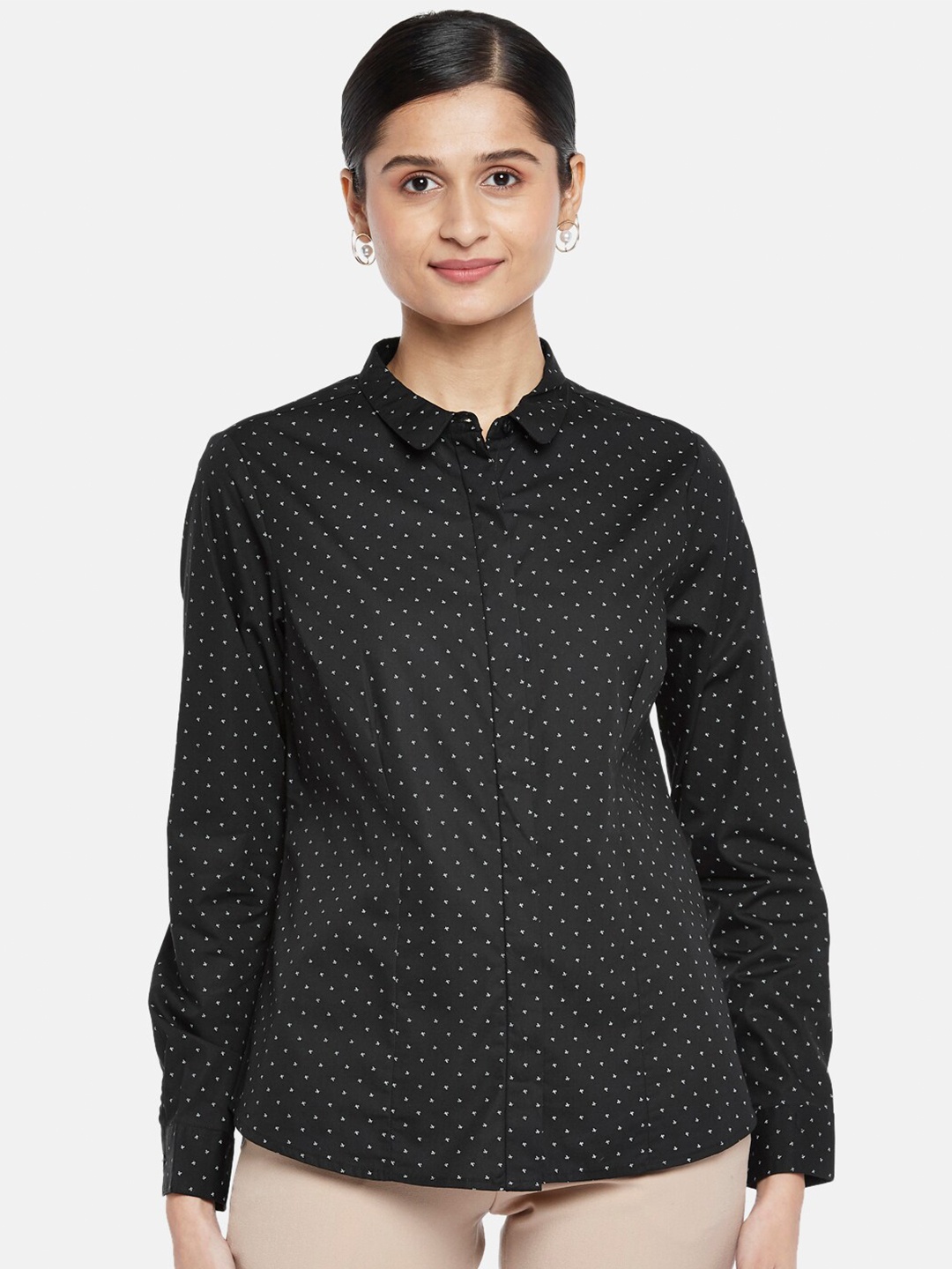 

Annabelle by Pantaloons Women Black Polka Dots Printed Shirt Style Top