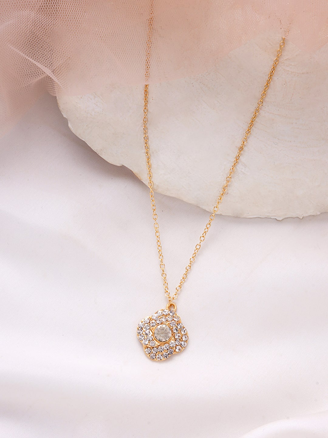 

BEWITCHED Gold-Toned & White Rhinestone Studded Moonshine Pendant With Chain