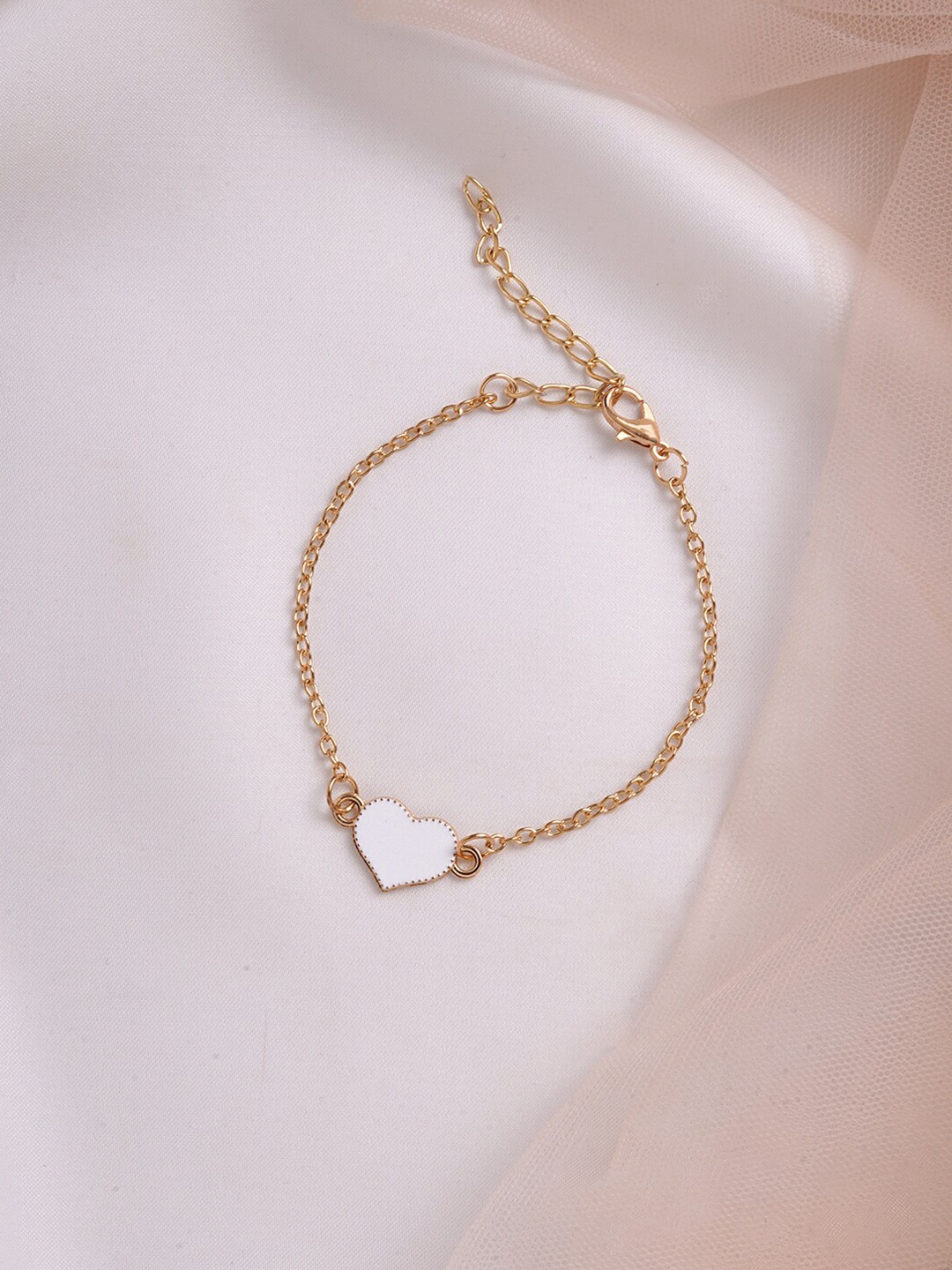 

BEWITCHED Women Gold-Toned & White Full Of Love Heart Bangle-Style Bracelet