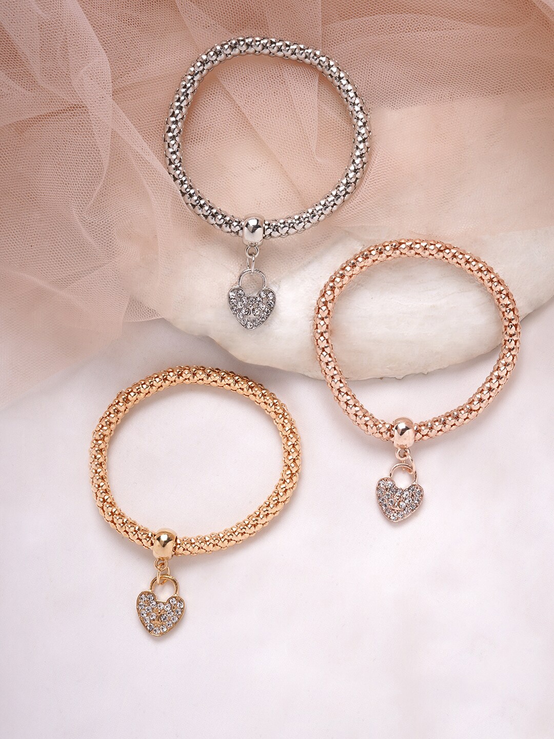 

BEWITCHED Women Set Of 3 Rose Gold & Silver-Toned Bangle-Style Bracelet