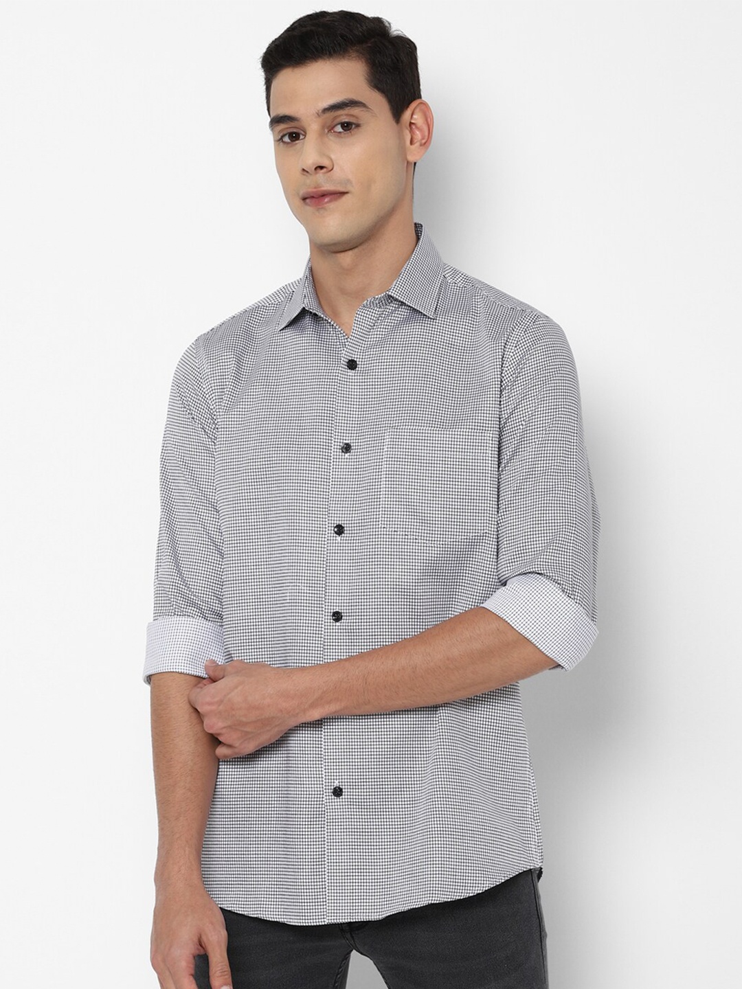

Allen Solly Men Grey Slim Fit Micro Checks Checked Casual Shirt