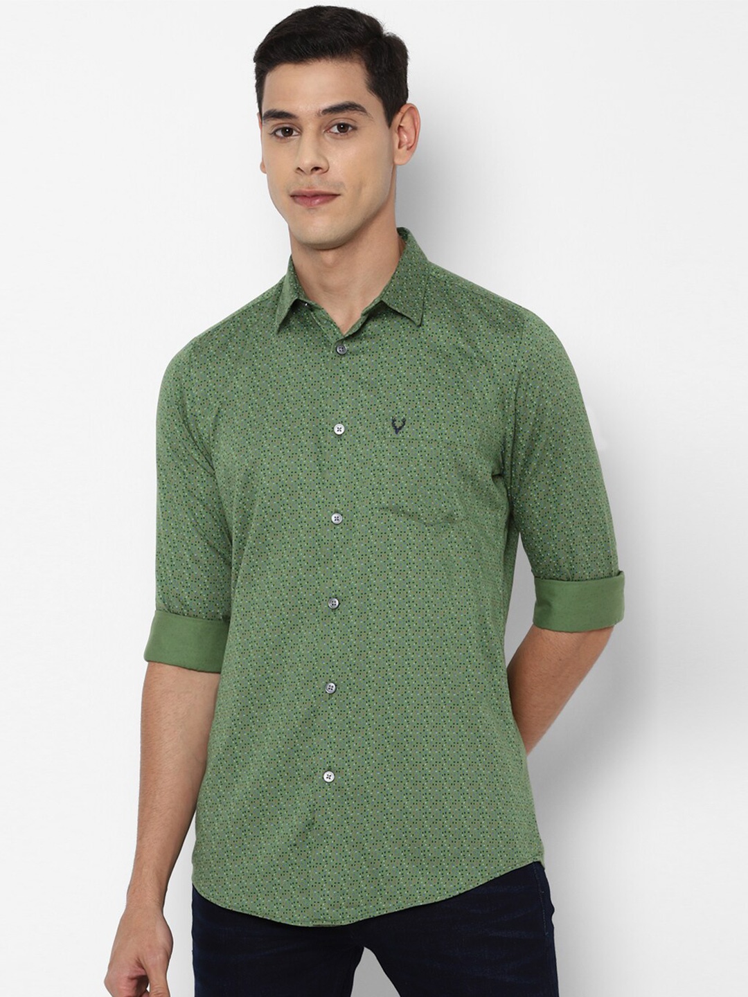 

Allen Solly Men Green Slim Fit Printed Pure Cotton Casual Shirt