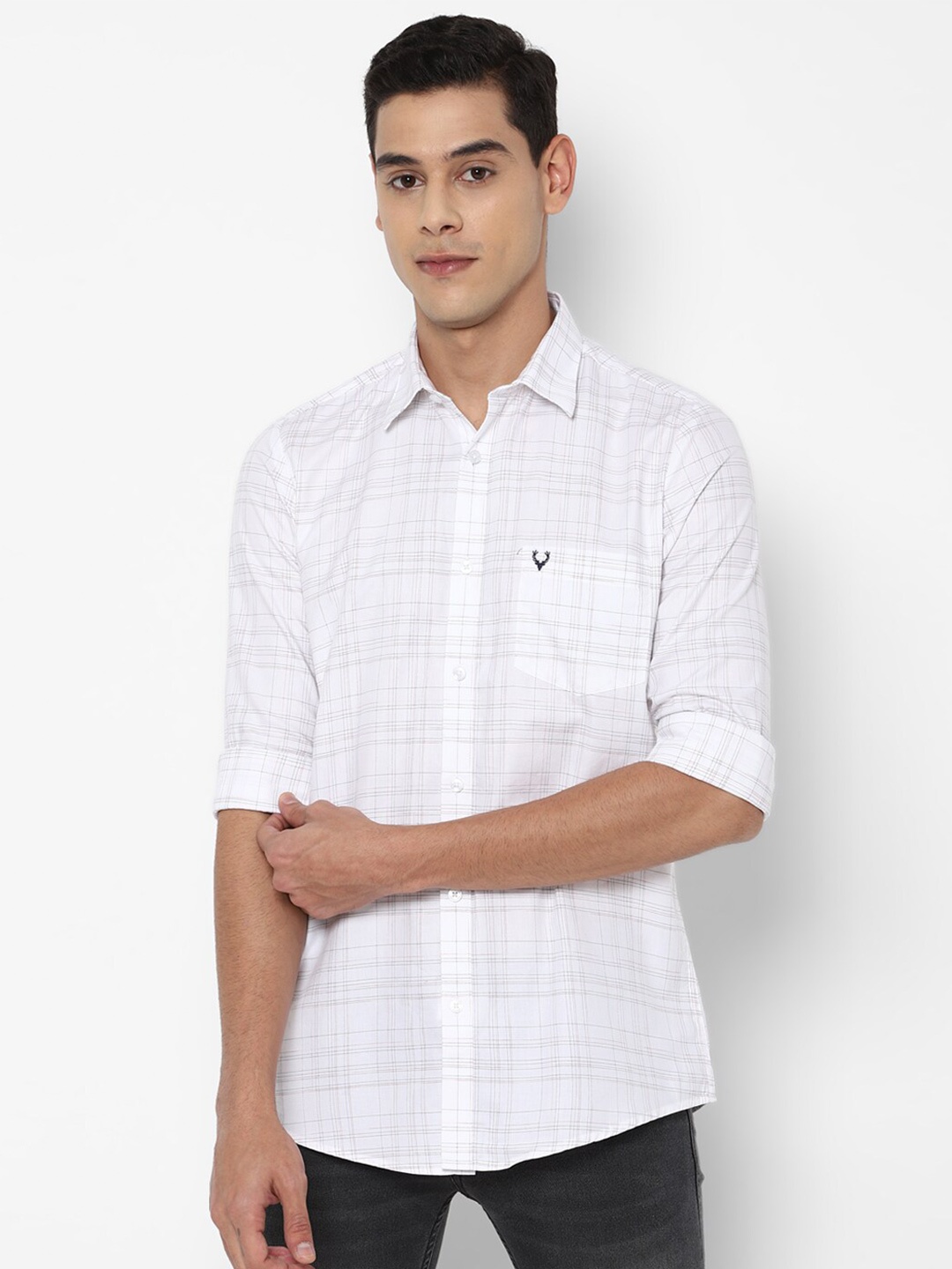 

Allen Solly Men White Slim Fit Grid Tattersall Checks Checked Casual Shirt