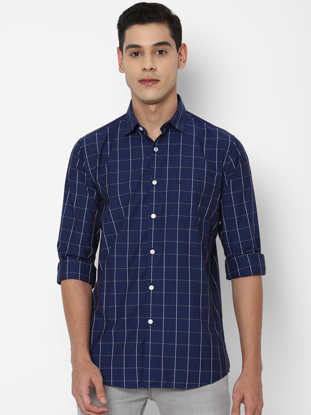 

Allen Solly Men Navy Blue Slim Fit Windowpane Checks Checked Casual Shirt
